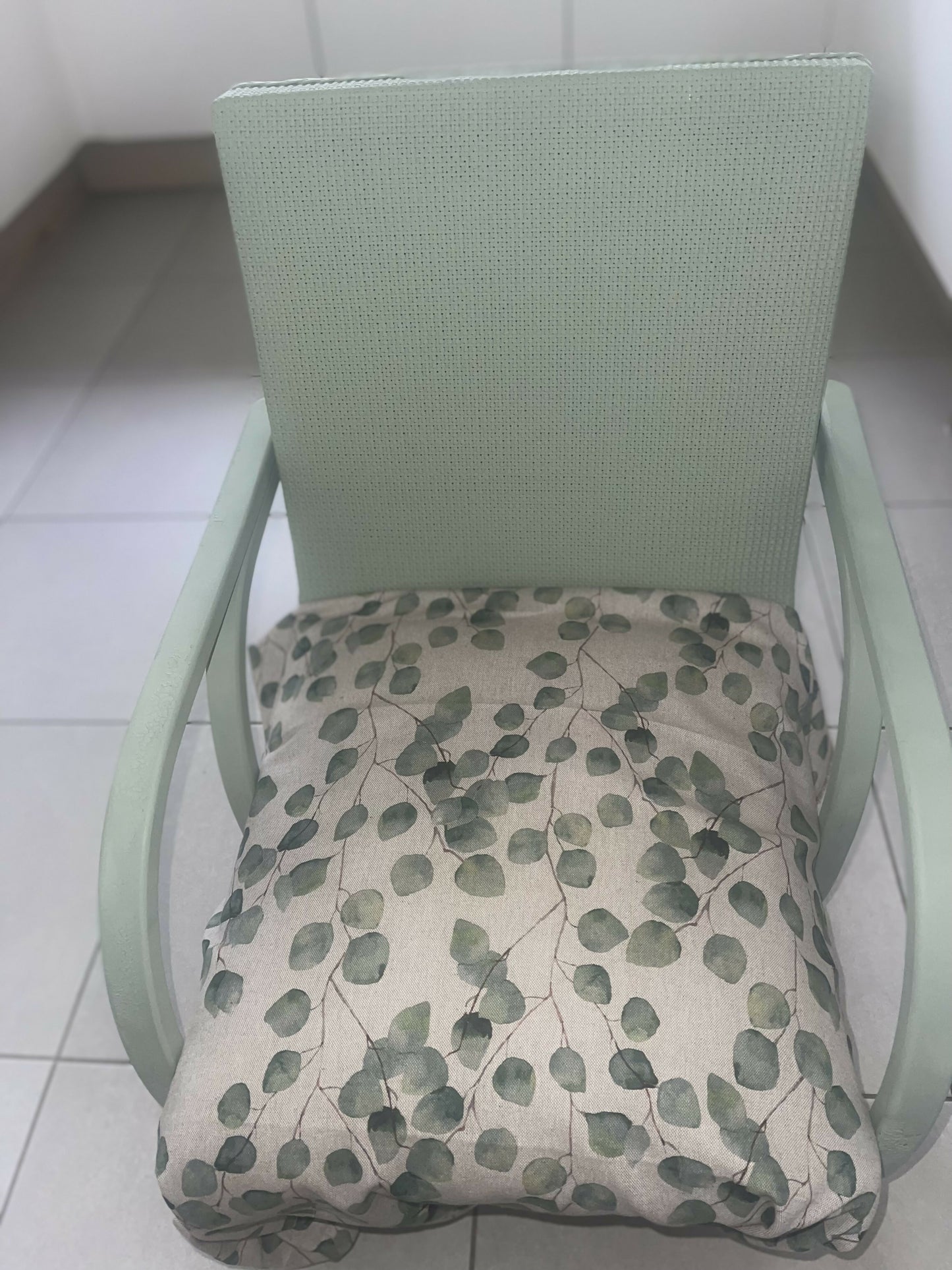 Mid century chair. Comes in two pieces. Very cool. Sage green - you choose your fabric.
