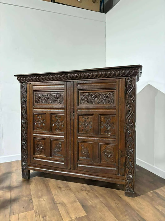 17th Century & Later Carved Oak Livery or Hall Cupboard