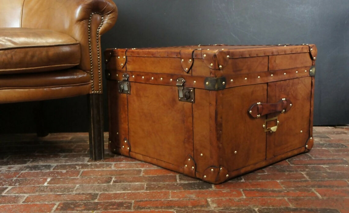 London Tan British Luxury Handmade Leather Coffee Table Trunk