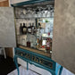 Exquisite Edwardian Cocktail Cabinet Luxury Upcycled – Teal & Peacock Decoupage, Mirrored Bar with LED & Gold Interior