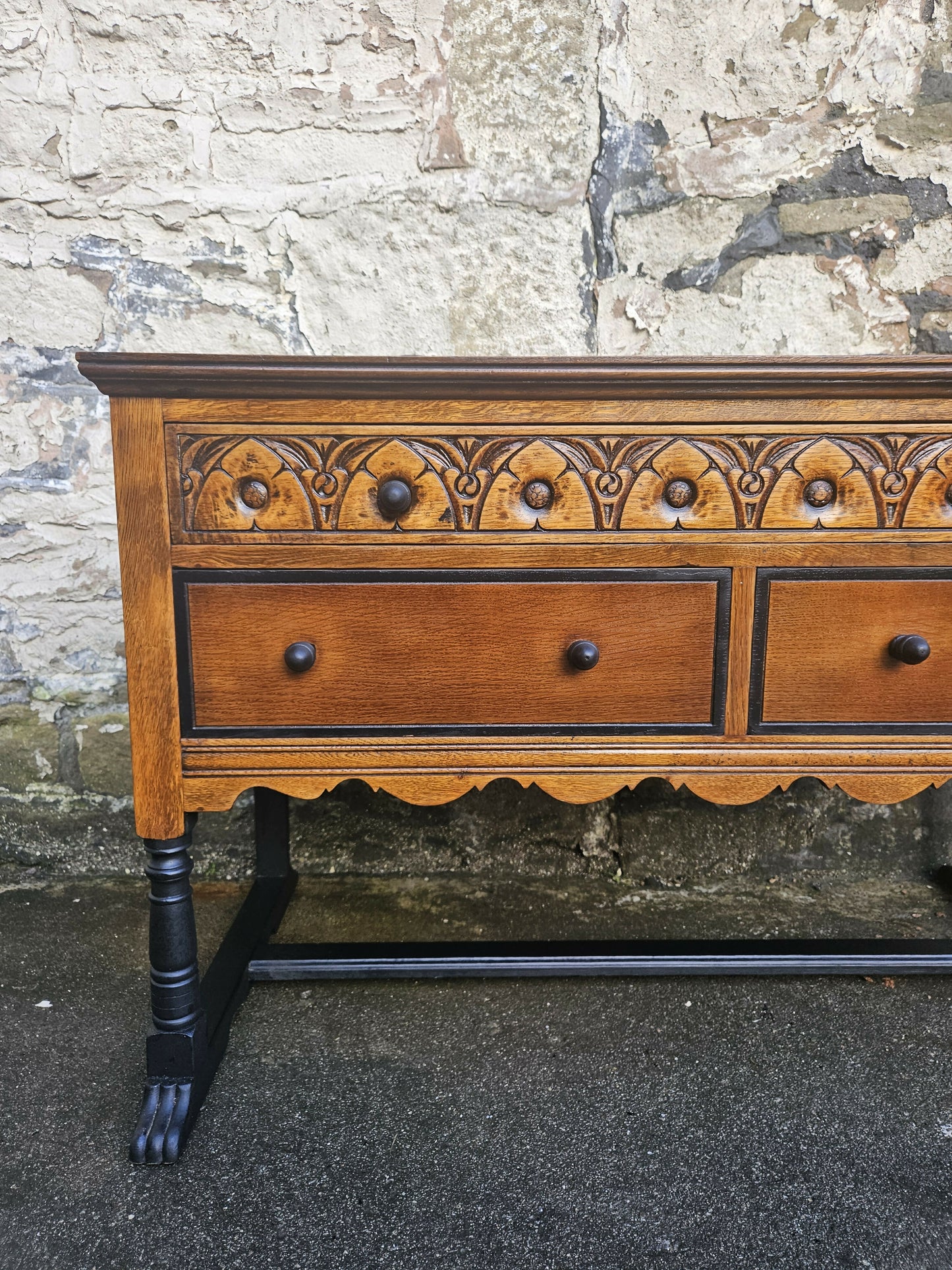 Vintage Chest Of Drawers Oak Tallboy Cabinet Three Drawer Chest With Ebonised Detailing