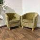 Pair of Chenille Lime Green Tub Chairs