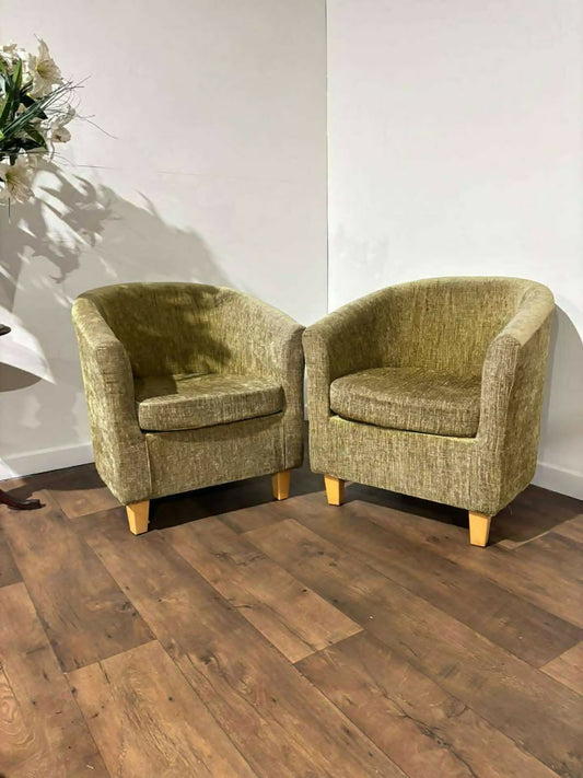 Pair of Chenille Lime Green Tub Chairs