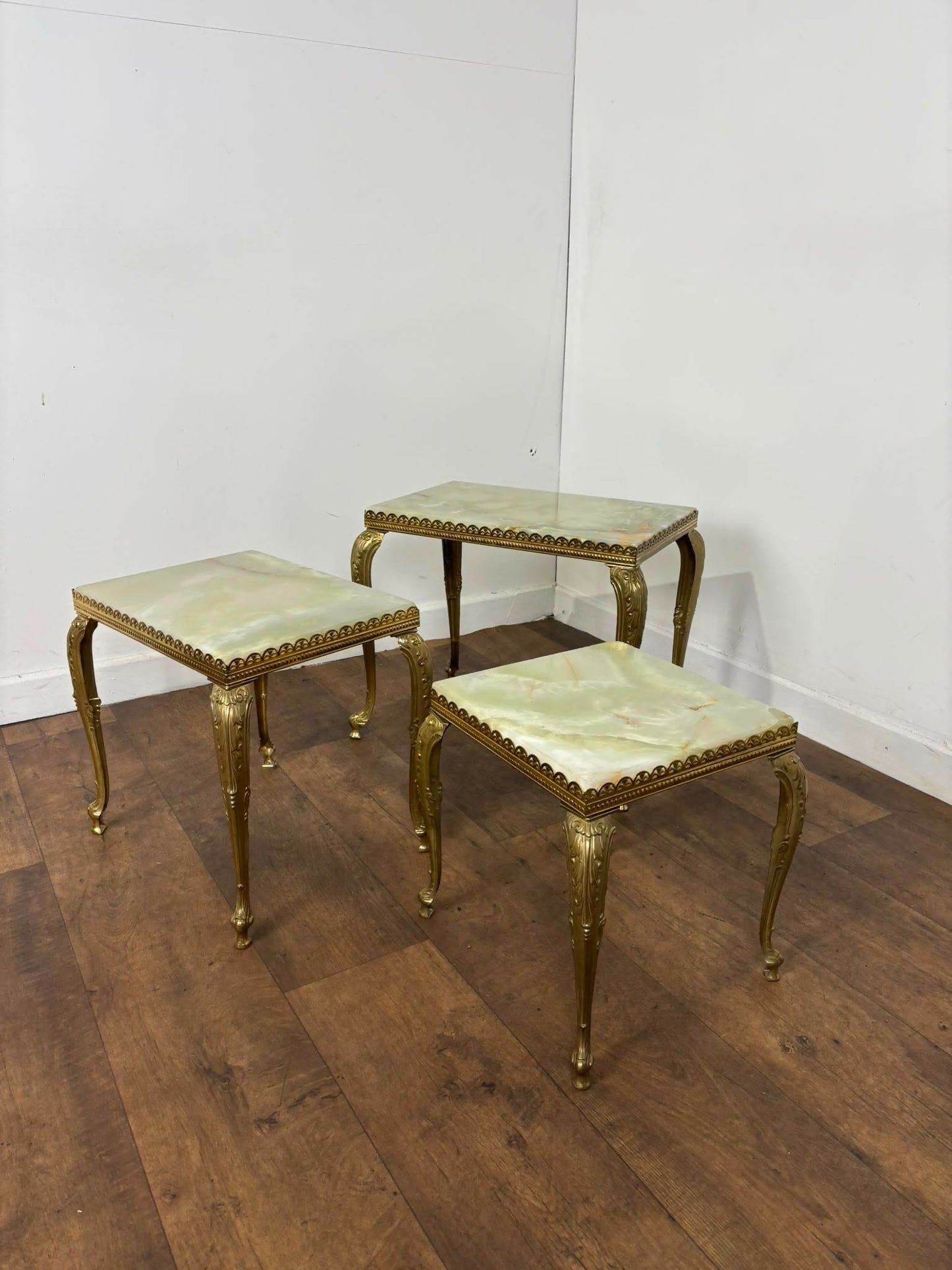Mid-Century Italian Style Gilt Metal & Onyx Nest of Three Tables