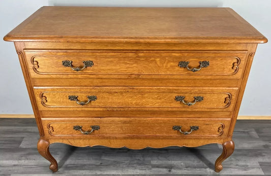 Chest of Drawers Vintage French Louis Oak with 3 Drawers Carved Cabinet LOT 4468