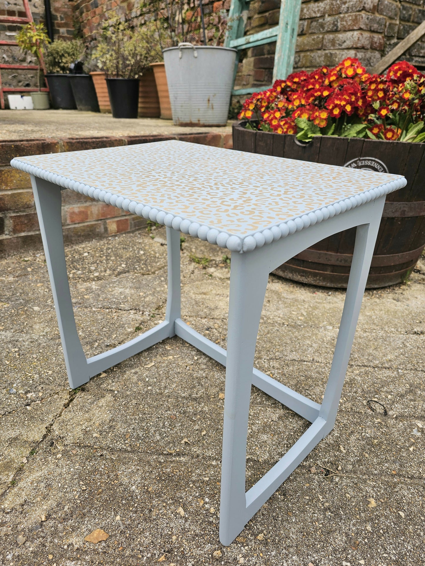 Vintage Side Table with Gold Leopard Print