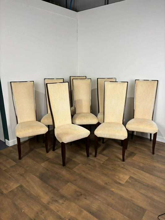 Set of Eight Matching Upholstered High Back Mahogany Dining Chairs