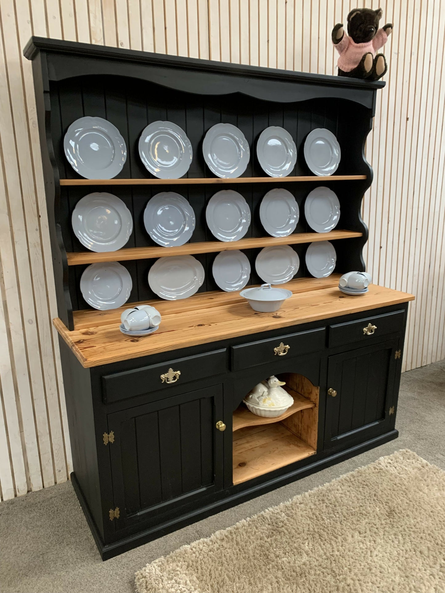Painted Black upcycled Pine country farmhouse large 2 DOOR Welsh Dresser.