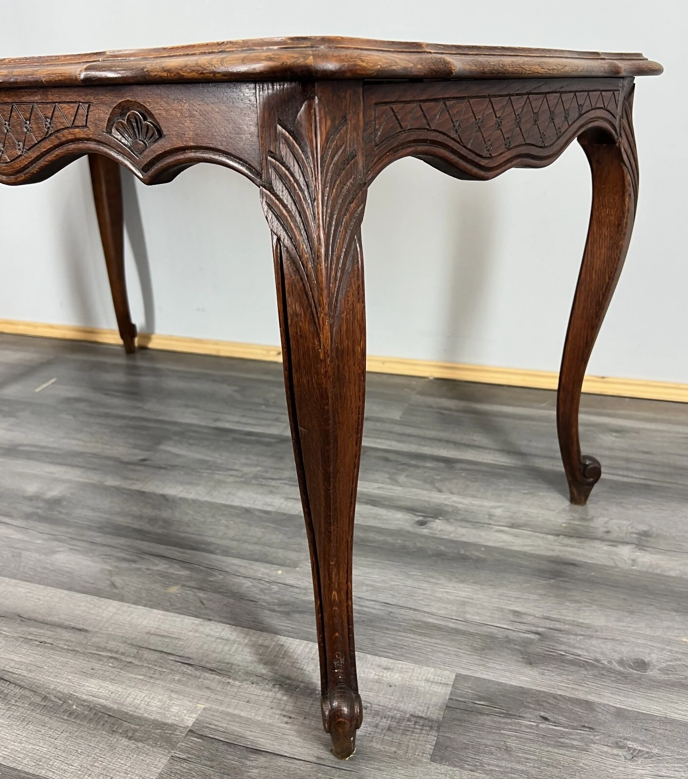 Coffee Table Vintage French Louis XV Cane Top Oak Carved Table LOT 3861