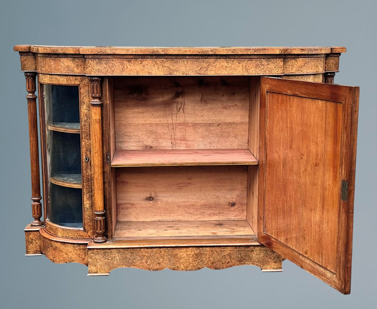 Victorian Inlaid Burr Walnut Credenza