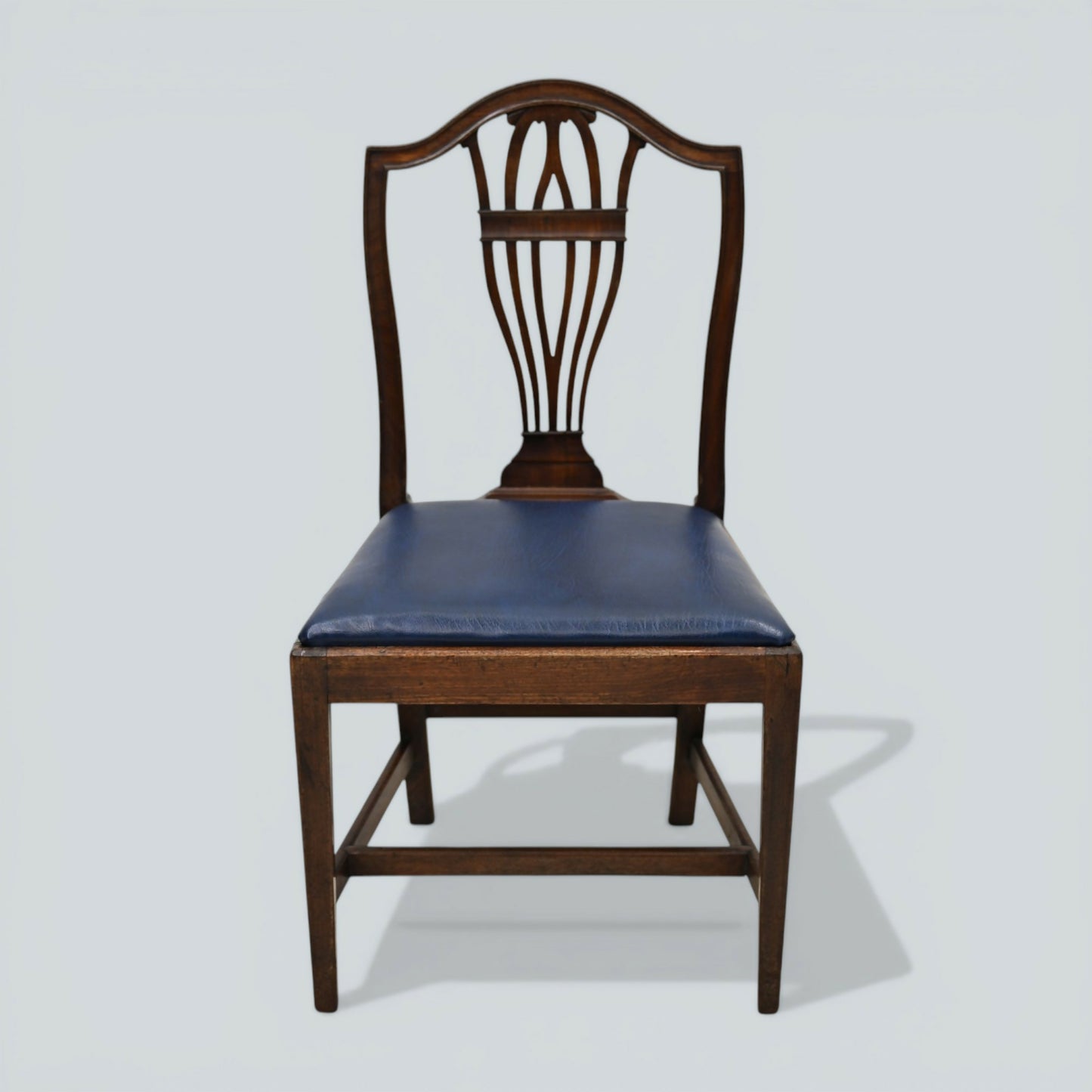6 Georgian Mahogany Dining Chairs Blue Faux Leather Seats FREE UK Delivery