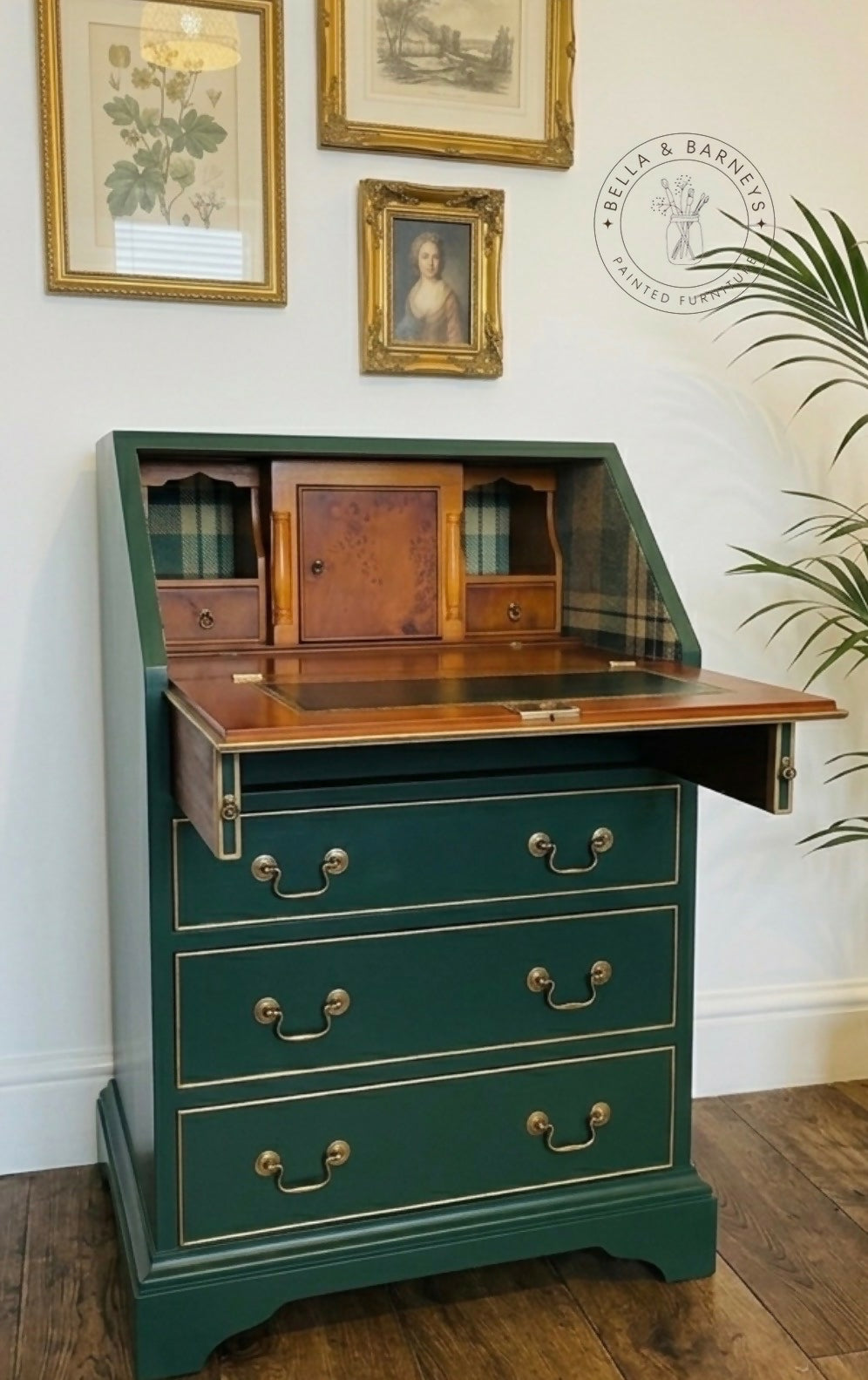 Vintage Green & Gold Writing Bureau Desk