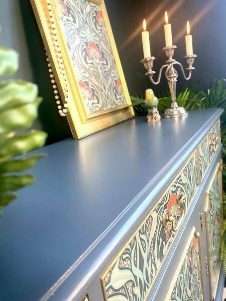 Upcycled Vintage Sideboard, Tv Unit , William Morris Print , Living Room, Dining Room Storage.