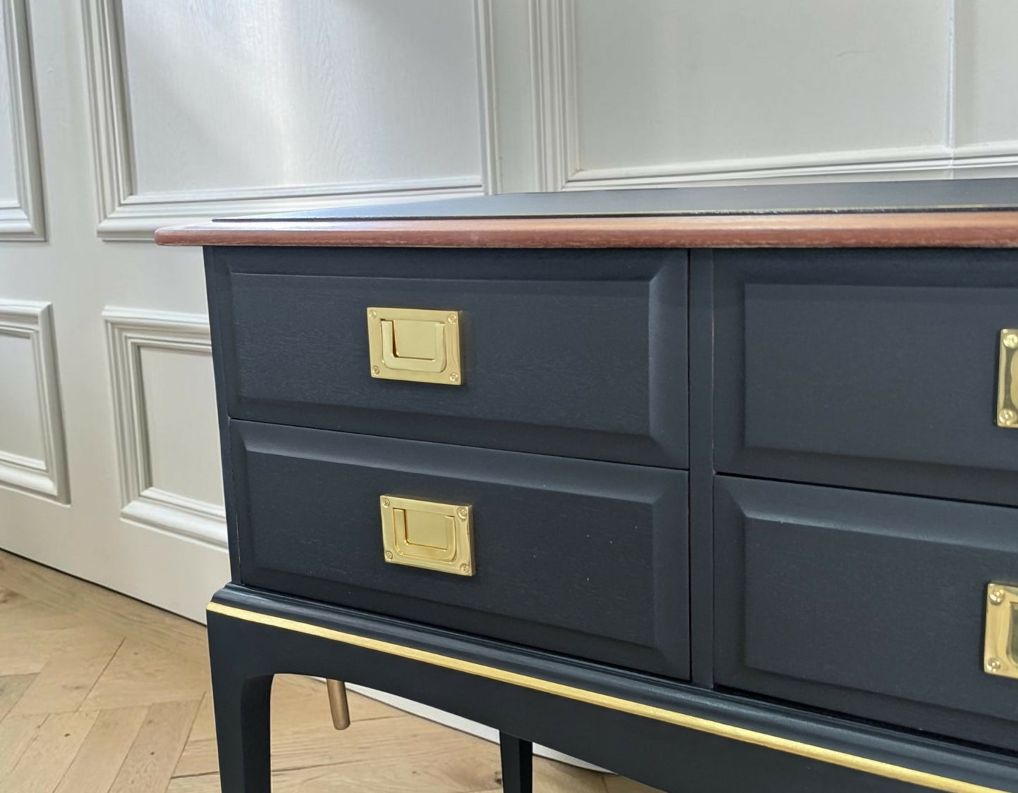 Stag minstrel black gold console table/ mid century modern vintage sideboard