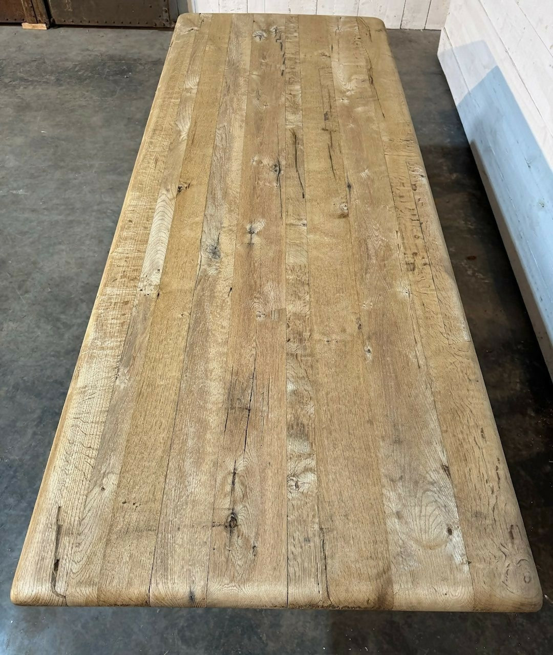 French Bleached Oak Trestle Farmhouse Dining Table