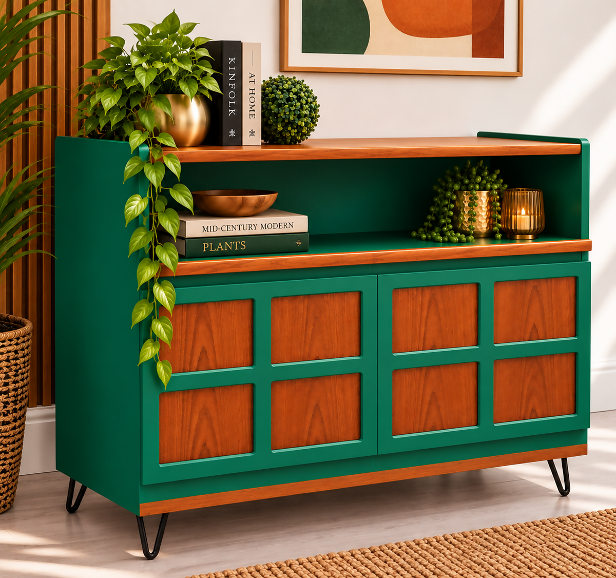 Mid-Century Modern Sideboard | Fusion Mineral Paint Park Bench | Vintage Storage Cabinet