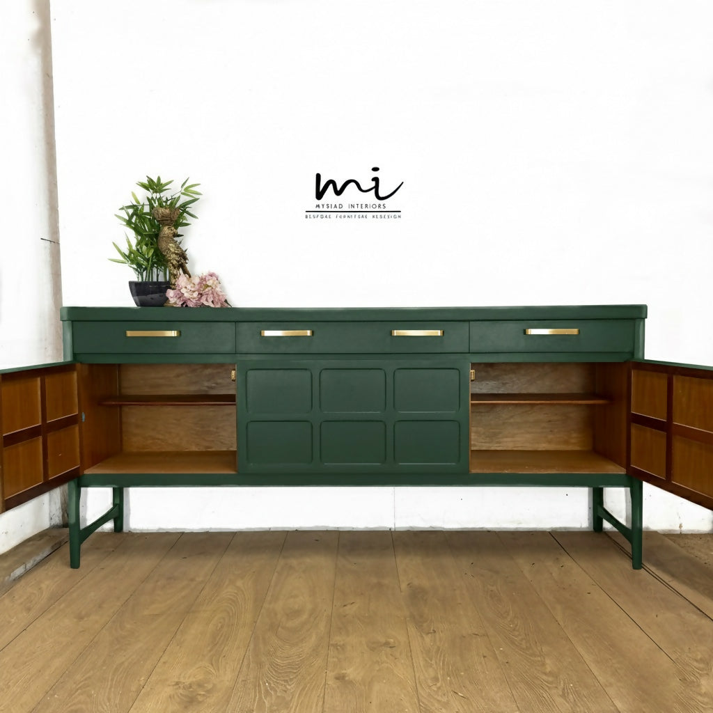 Large Vintage Nathan Sideboard in deep forest Green, mid century drink cabinet, TV stand, media unit