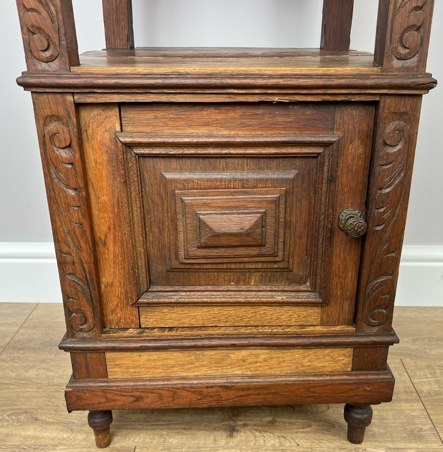 Bedside Table Antique French Marble Top Oak Cabinet Carved Cupboard LOT 6352