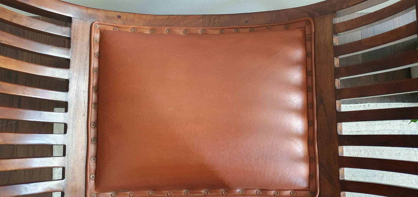 Vintage Carule Stool/Seat Indonesian Teak, Leather Padded Seat Cushion A Beauty!