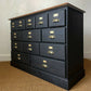 4ft Apothecary haberdashery "style" merchant bank chest of drawers sideboard Solid pine ebonized black x13 drawers