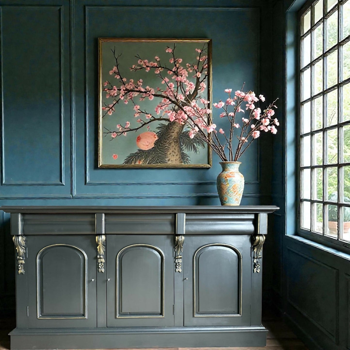 Antique Black, hand painted Sideboard