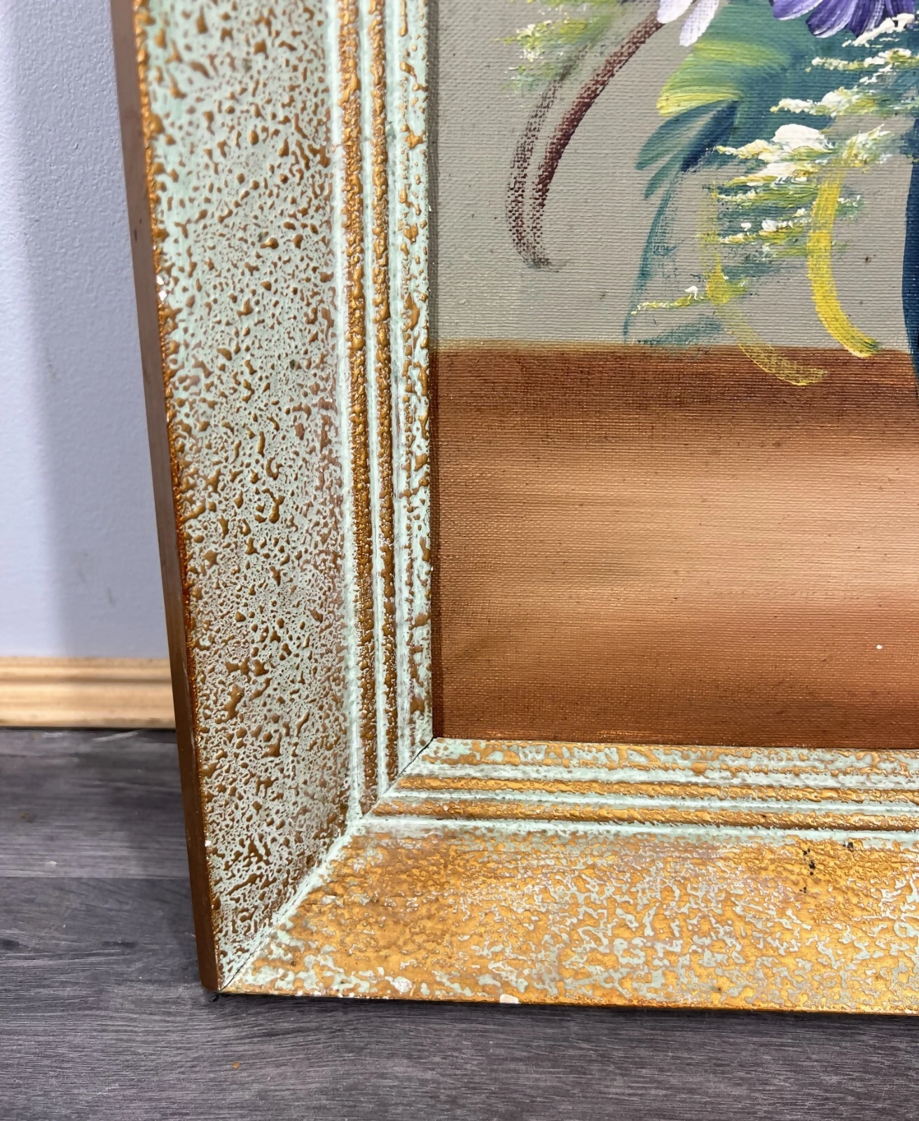 Painting Vintage French Floral Vase Red Purple Flower Signed Framed LOT 3878