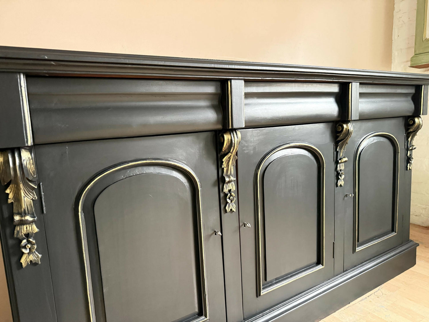 Antique Black, hand painted Sideboard