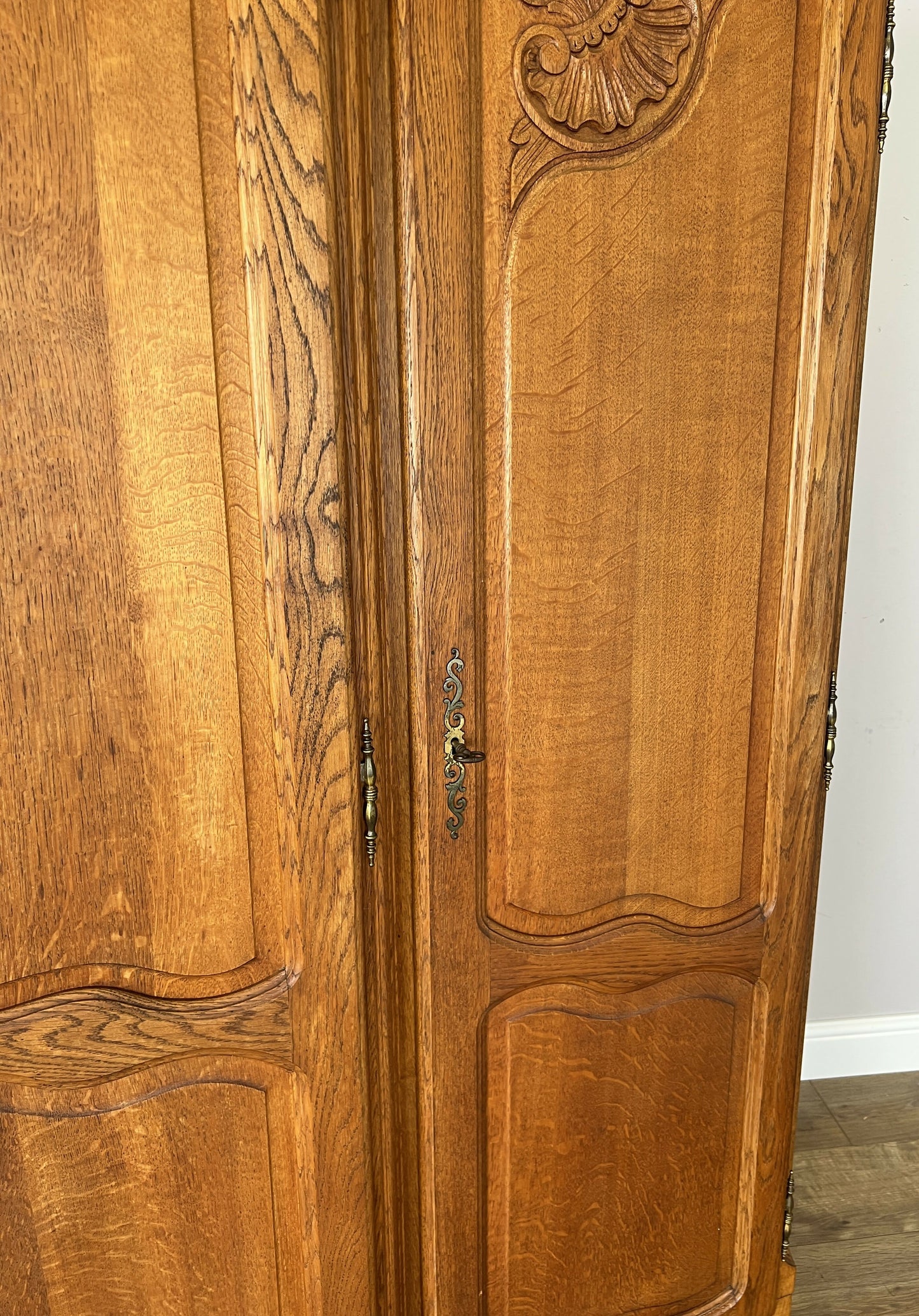 Wardrobe Vintage French Louis XVI Style Oak Four Door Carved Armoire LOT 6399