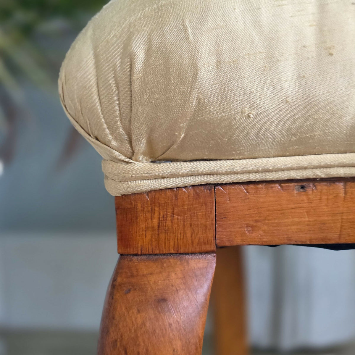 A George III-Style Satinwood Dining / Hall Chair With Hand Painted Portrait . Silk Fabric To Seat.