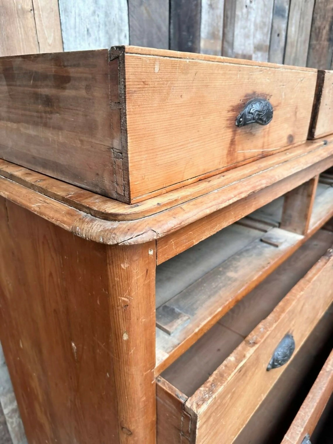 Antique Victorian Pine Two over Three Large Chest of Drawers, c 1870