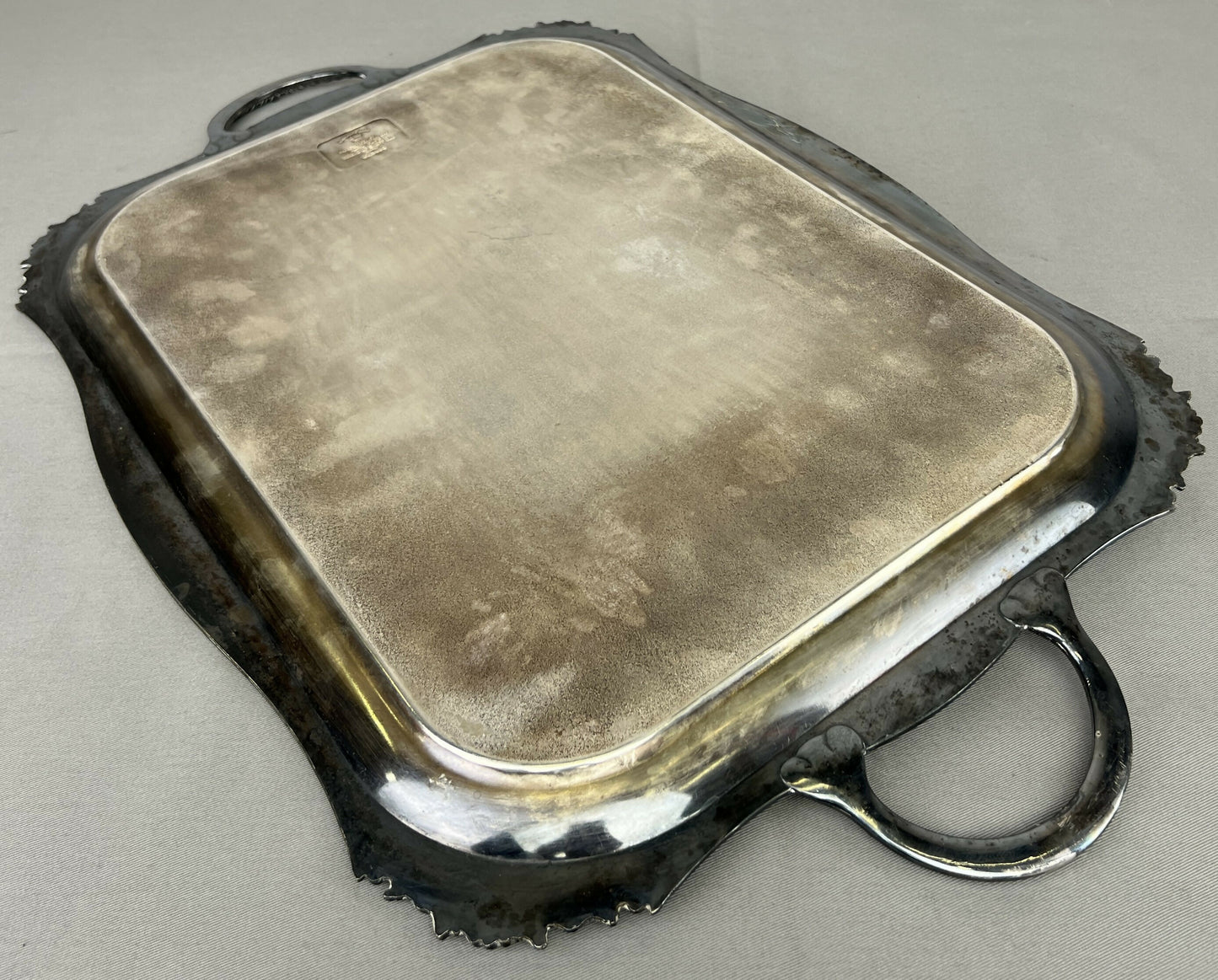 Serving Tray Vintage Metal Ornate Engraved Twin Handle English Tray LOT 6444