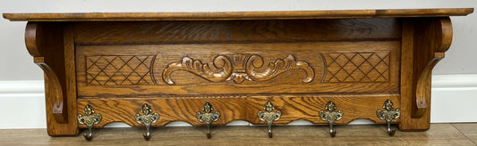 Coat Rack Vintage French Oak Wall Mounted 6 Hooks Carved Rack Hanger LOT 6209