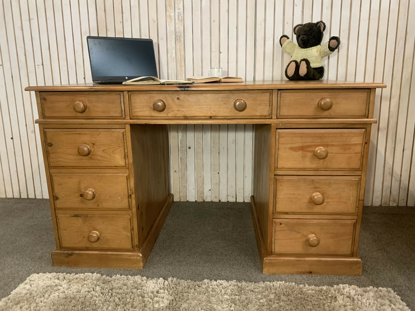 Handmade Solid Pine Desk with Cupboard • Home Office Study Table • Classic Wooden Desk