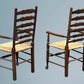 Pair Oak Rush Seated Ladder Back Armchairs