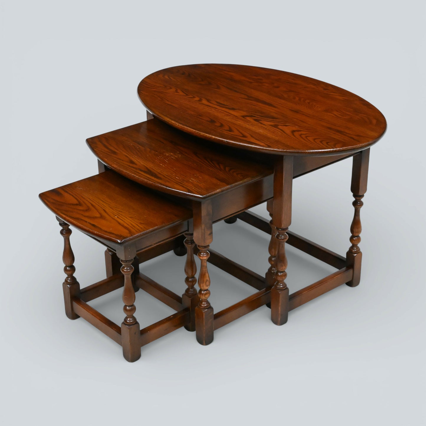 Old Charm Oval Nest of Tables in Tudor Brown Model 1990 VGC FREE UK Delivery