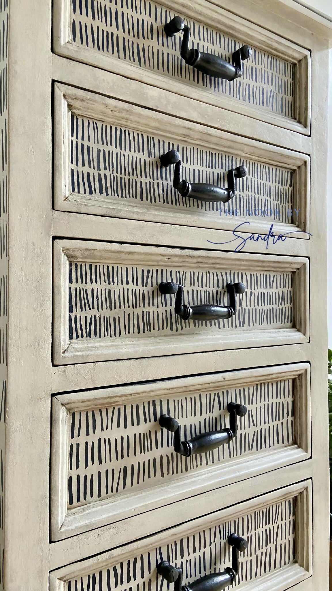 Hand-Painted Tallboy Chest of Drawers in Artisan Dash Pattern, Upcycled Furniture