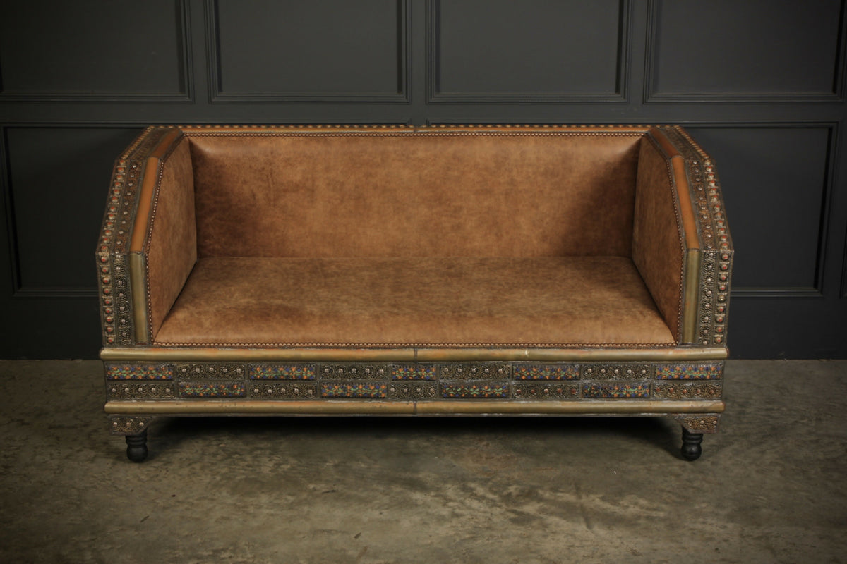 Moroccan Embossed Metal & Leather Sofa