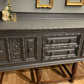 Vintage carved large dark grey & oak sideboard