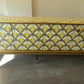 Mid century Upcycled Sideboard: Geometric Yellow Gold Print TV Unit Commission Piece.