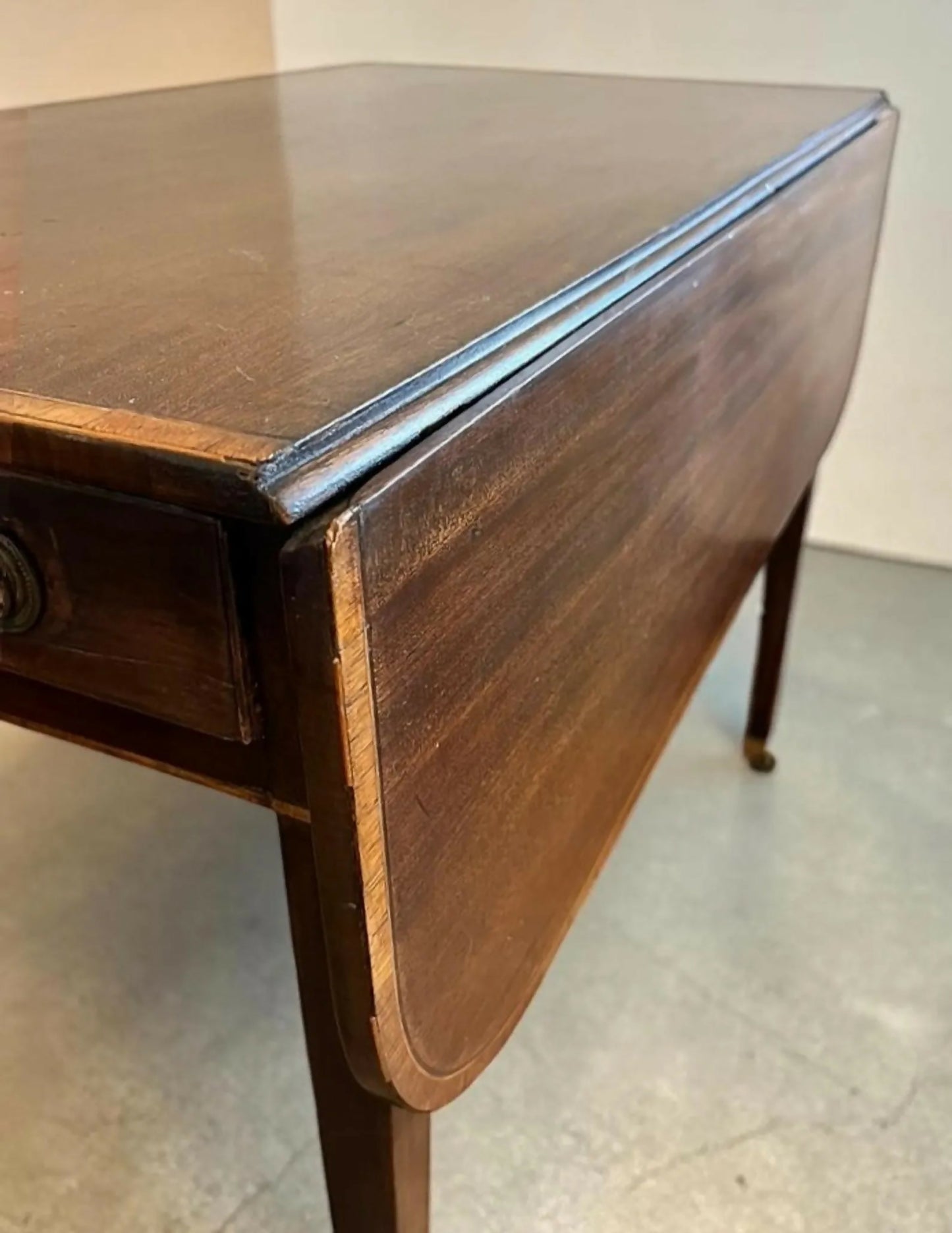 Antique Drop Leaf Table With Drawer Castors Solid Wood Hall Side Table