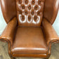 Tan Leather Chesterfield Style Wingback Armchair