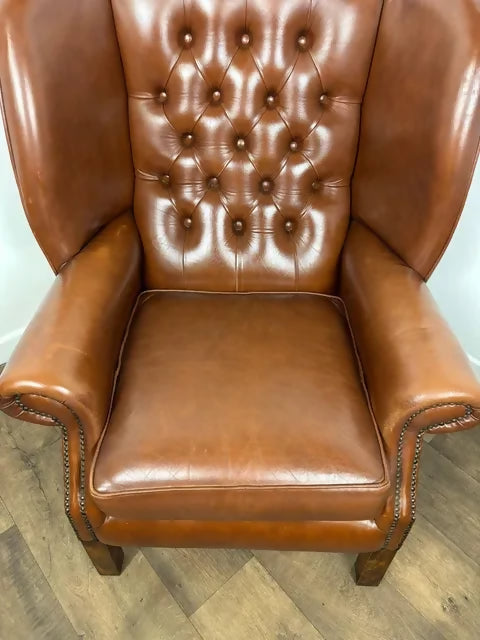 Tan Leather Chesterfield Style Wingback Armchair