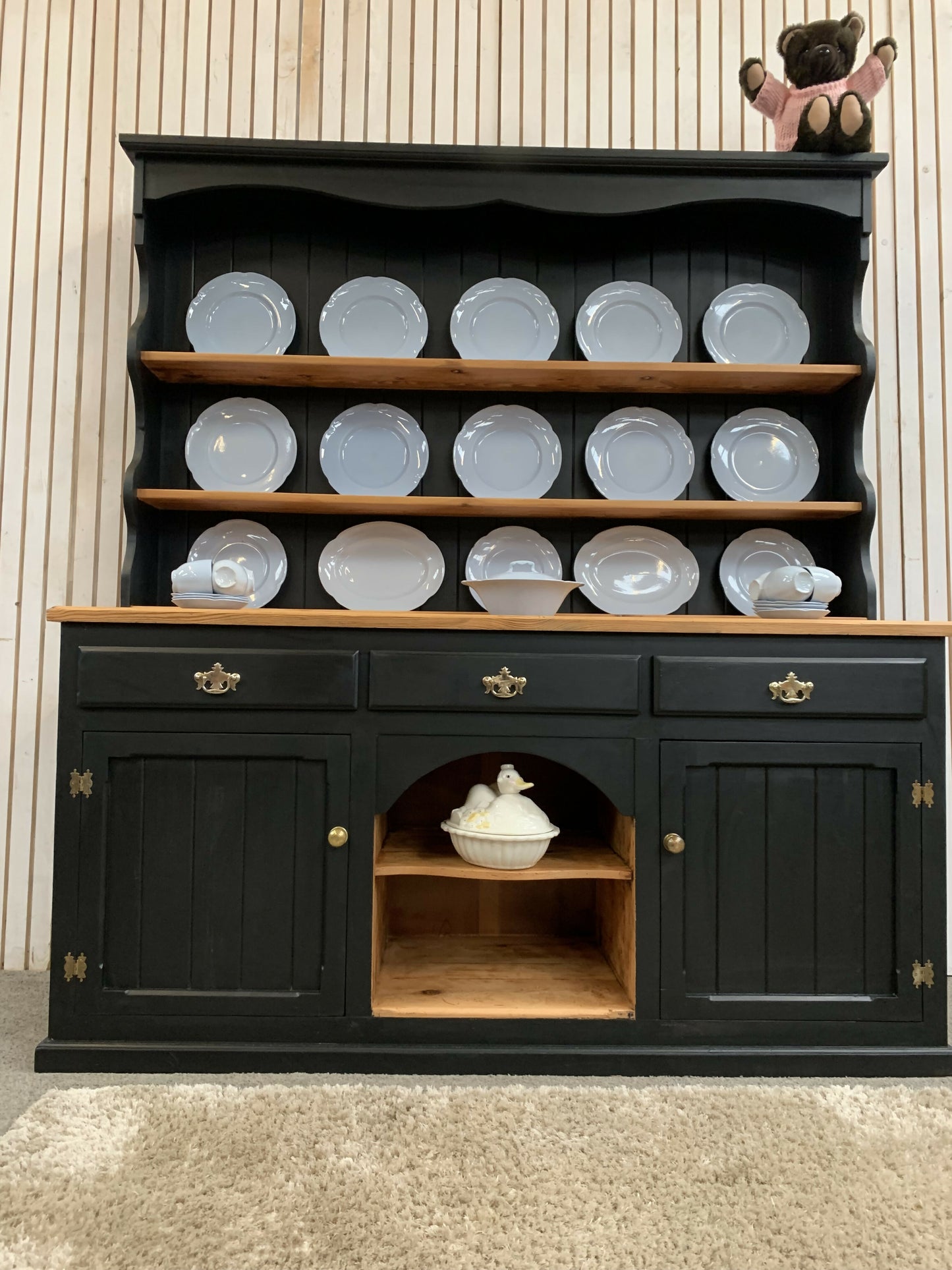 Painted Black upcycled Pine country farmhouse large 2 DOOR Welsh Dresser.