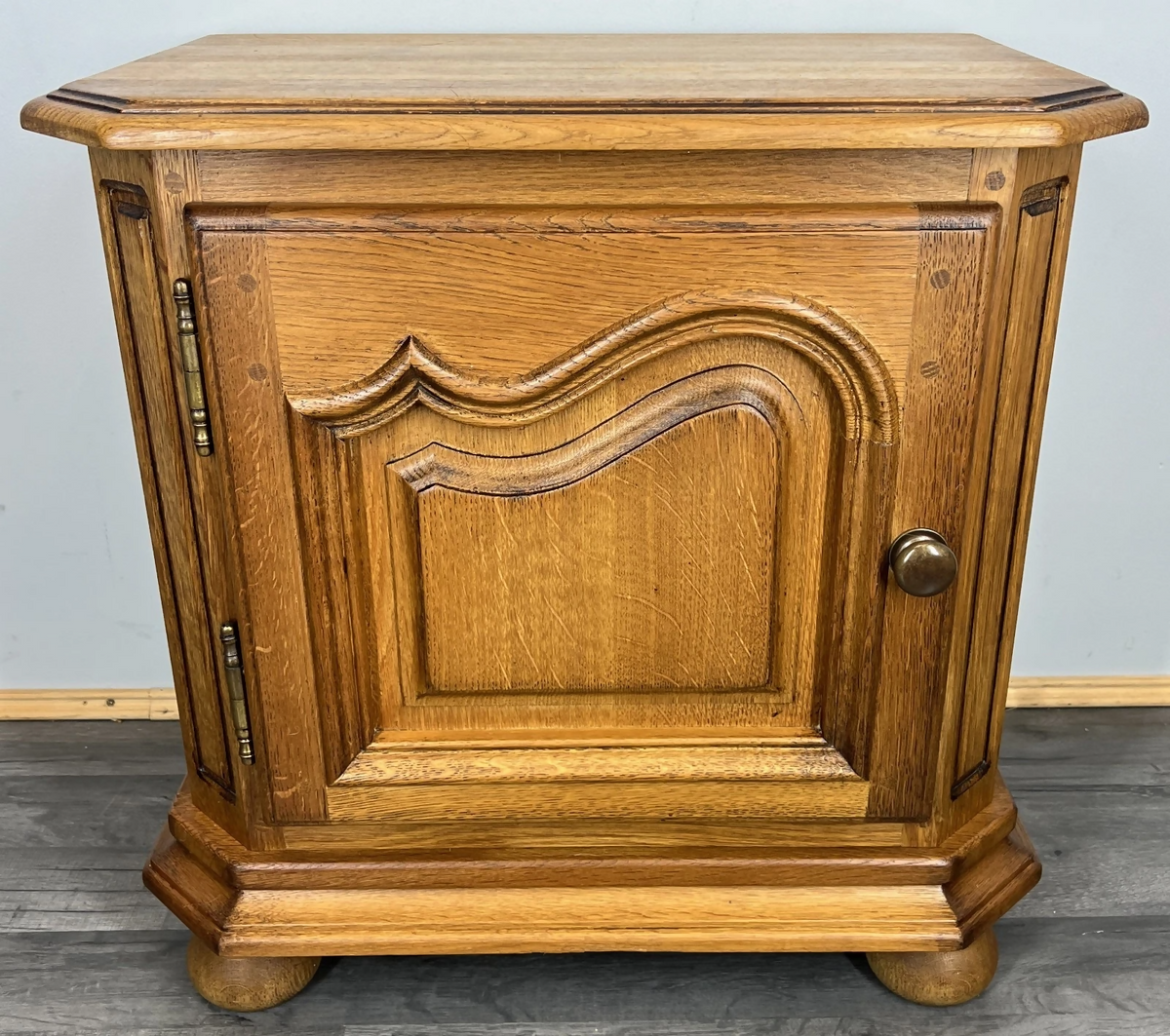 Pair of Bedside Tables Vintage French Nightstands Carved Oak Cabinets LOT 24289
