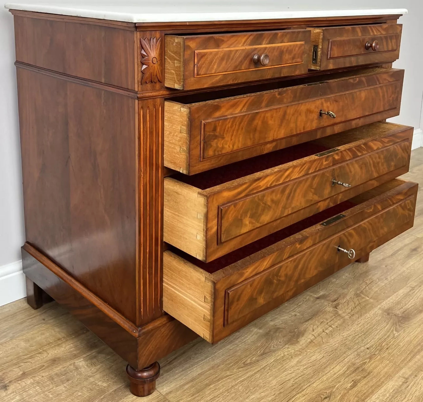 Chest of Drawers Antique French Walnut Marble Top 5 Drawers Cabinet LOT 6349