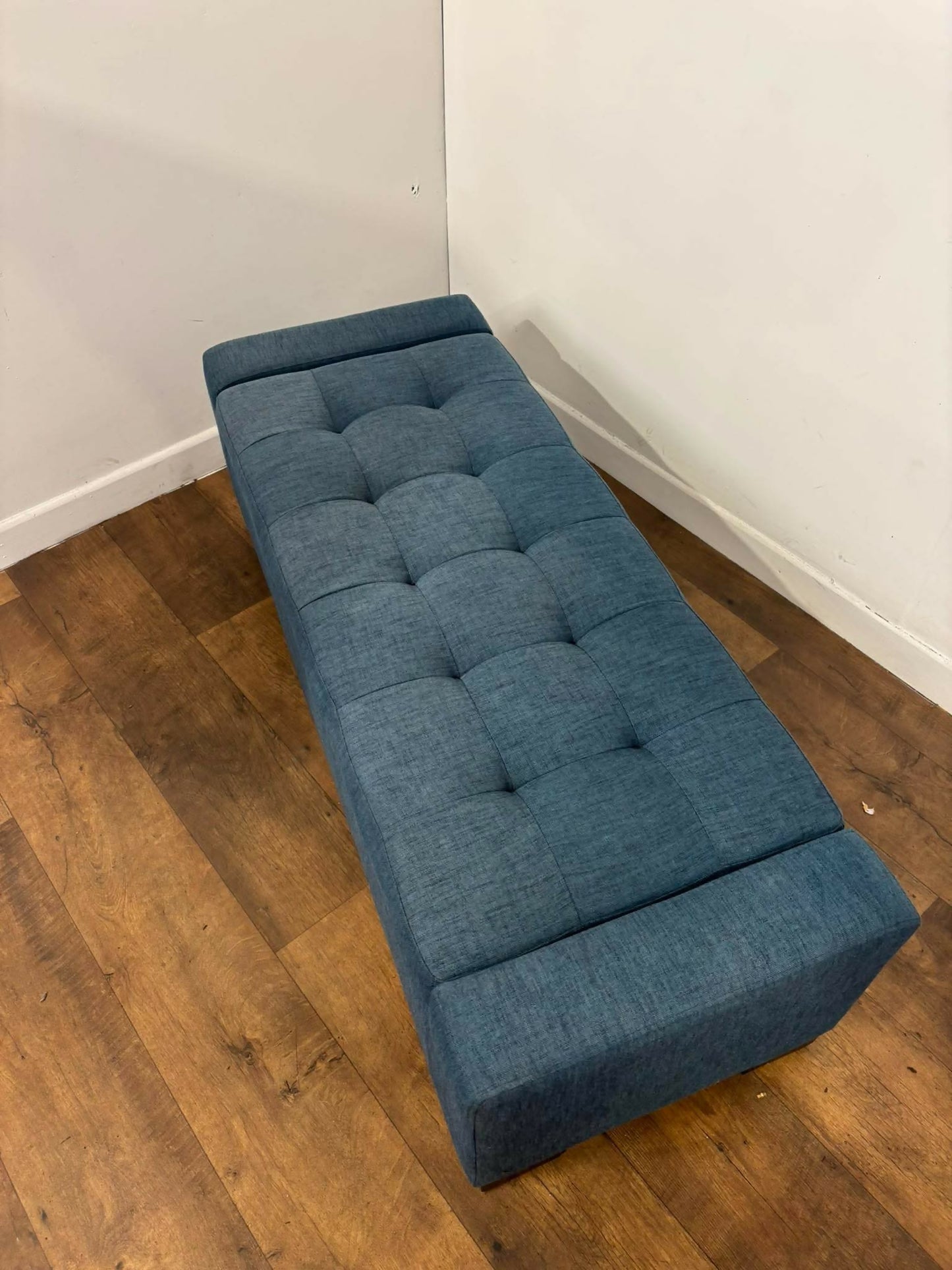 Modern Blue Upholstered Storage Ottoman Bench