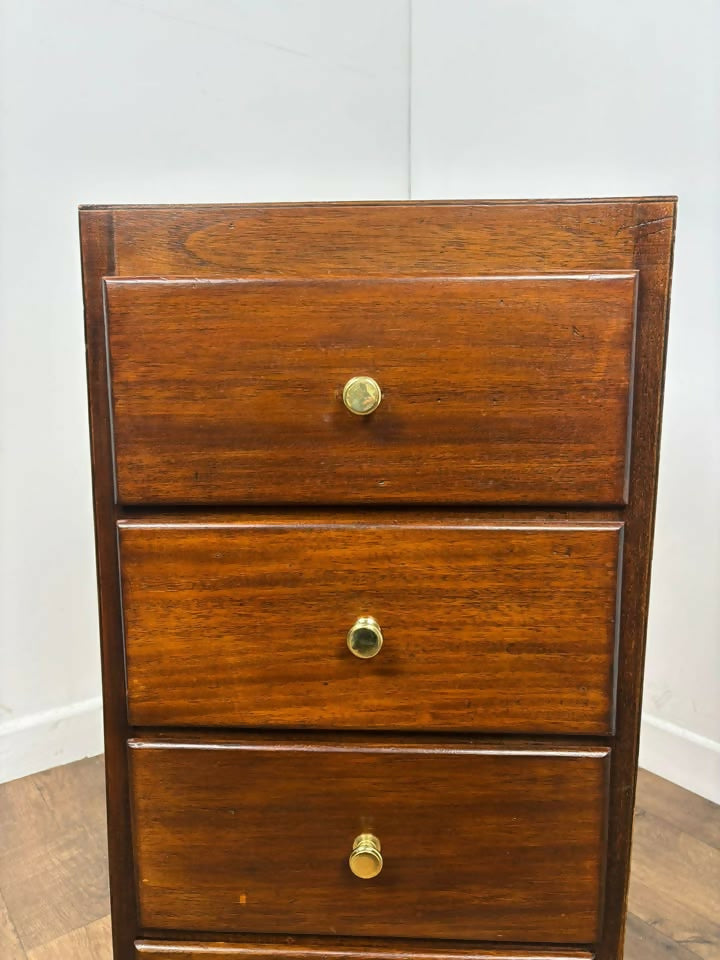 Vintage Dark Oak Veneer Narrow Of Four Drawer Chest