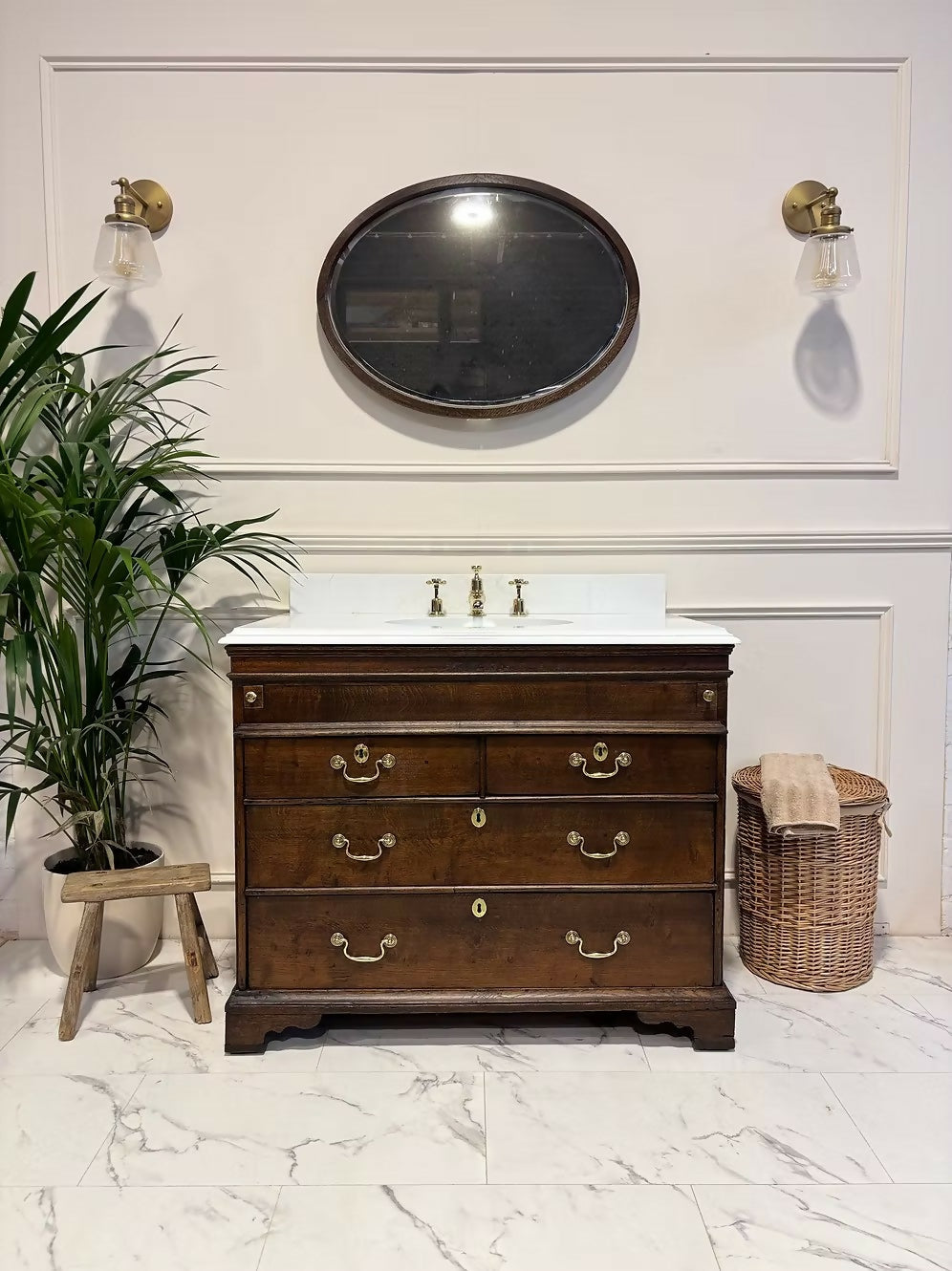 Width 102cm - Oak Vintage Bathroom Vanity Unit