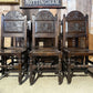 Antique Set Six 6 Oak Cromwellian Revival High Back Carved Edwardian Dining Chairs, c1920