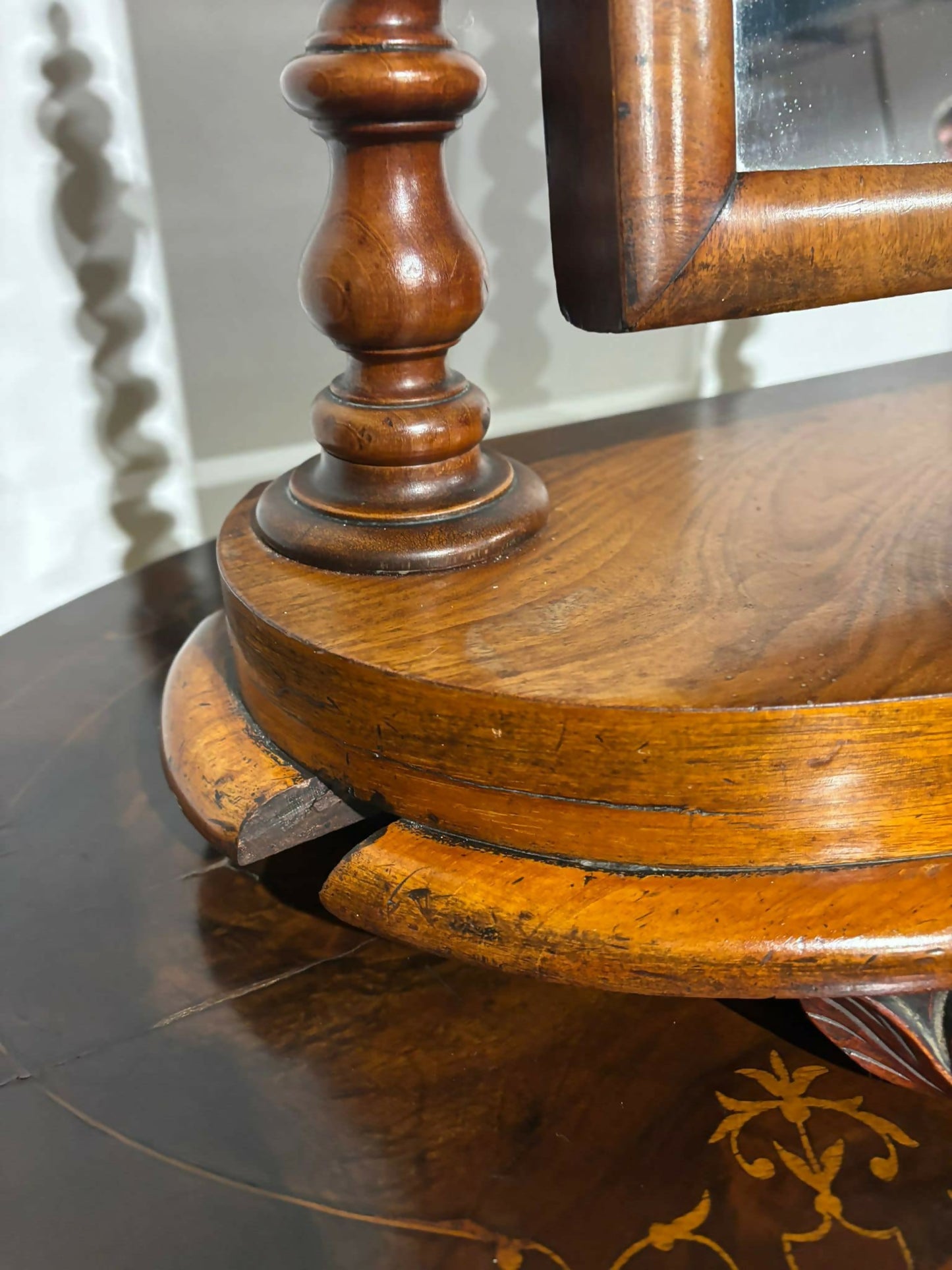 Victorian walnut dressing table mirror, supported on turned carved supports.2